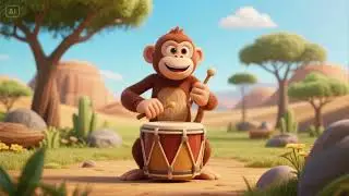 🐒🥁 Monkey Drum Safari 🌴 | Nursery Rhymes & Kids Songs 🎵