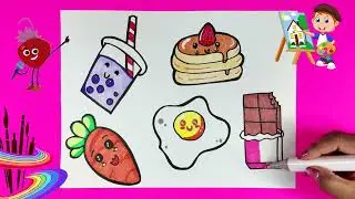 C&oacute;mo dibujar un Vaso Pancake Zanahoria Huevo | Dibujo de comida | Drawing Food Funny