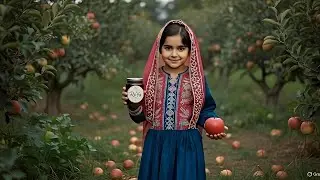 The girl makes apple jam from the apples of her own farm and sells it.