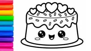 Cute Cake Hearts Drawing Painting Colouring for kids, Toddlers || Easy Cake step by step  Drawing...