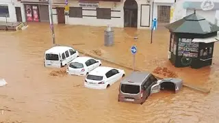 🇪🇸 SPAIN FLOODS TODAY! Flash flooding turn streets into rivers in Almendralejo, Extremadura