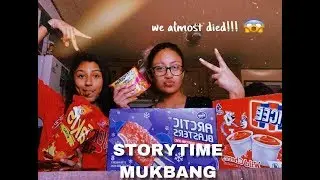 WE ALMOST DIED STORYTIME | MUKBANG | LOTS OF JUNK FOOD!