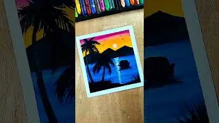 🟣🟡🔵Oil Pastel Scenery Art For Beginners #shorts #oilpastel