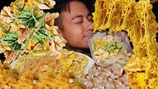 MUKBANG SHREDDED CHICKEN GREENBEAN SHEETS IN SESAME SAUCE  JELLYFISH INDOMIE EATING SOUNDS咀嚼音먹방モッパン
