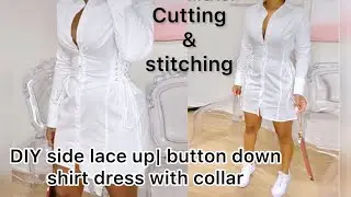 DIY side lace up| button down shirt dress with collar #shirtdress