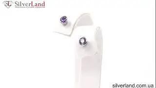 Серебряные сережки пусеты с аметистовым фиолетовым фианитом с23010V в SilverLand.com.ua
