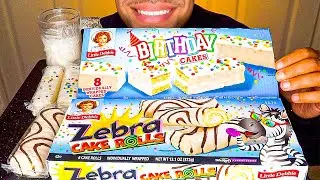 ASMR Birthday Little Debbie Zebra Cake Rolls Eating Mouth Sounds No Talking Candy Jerry