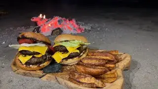 double burger with prickly pear special sauce - beach cookout adventure!