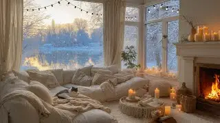 Winter Fireplace Ambience with Gentle Snowfall | Deep Sleep & Stress Relief Sounds