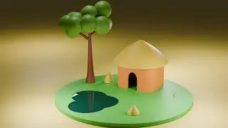 3D Village Hut with Tree and Pond  Blender Design #cgi #blender #vfx #blenderuniverse