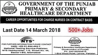 PS Healthcare Department Punjab Jobs 2018 for 500+ Charge Nurses Posts (Download NTS Form)