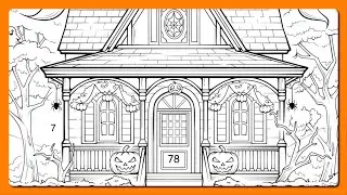 Color by Number Ghostly Halloween House & Pumpkin Path Color Oasis #coloringbook #coloring