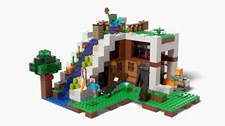 LEGO Minecraft The Waterfall Base 21134, with a roof garden, secret lava entrance, and four doors!