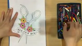 Coloring Scissors and Flowers Drawing | Relaxing Coloring Tutorial