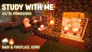 2 Hours Study With Me 🌿 Minecraft Pomodoro (25/10) &bull; Rain & Fireplace ASMR