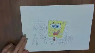 Original drawing of SpongeBob &mdash; He draws himself! 🎨🧽 #spongebob #drawing #art #creativity #shorts 