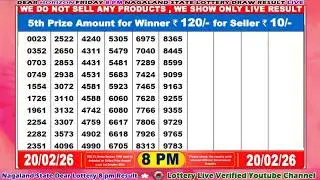 [LIVE] Lottery 8:00 PM Dear Nagaland state lottery live draw result 20.02.2026 | Lottery live
