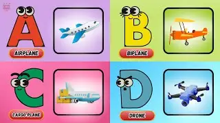 A to Z Flying Vehicle Phonics Song ✈️ Learn the Alphabet with Planes & Aircraft | UZR Nursery Rhymes