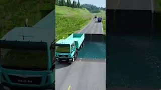 Dump truck vs huge water pit #33 | #carsvswaterpit #doubleflatbedtrailertruckvsspeedbumps