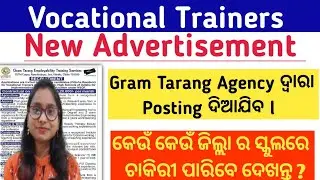 Vocational Trainers Vacancy  l Gram Tarang Agency 🔥 New Advertisement କେଉଁ ଜିଲ୍ଲା ରେ posting ଦିଆଯିବ