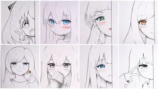 8 cute Anime Drawing ideas | how to Draw anime Girls