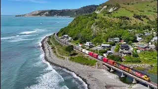 Freight train 736 at Oaro - by Drone