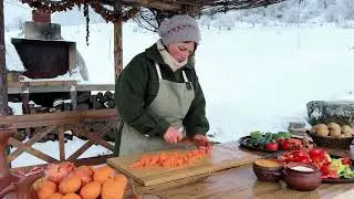 Winter Village Goose Stew Slow Cooked in Afghan Kazan #shorts  #youtubeshorts #trendingshort