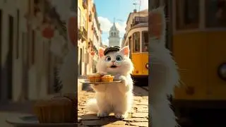 Lisbon Cat Eats Pastel de Nata | Funny 3D Animation 🐱🥧 #aivideo #animation