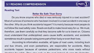 English Class 8: Unit 3 || Better Be Safe Than Sorry || Traffic Education, part 1 of 2.
