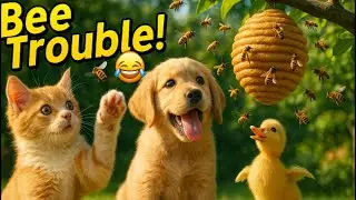 Kitten, Puppy & Duckling vs. Beehive 🐝🤣 | Funny Animal Adventure