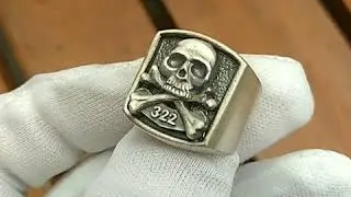 Sterling Silver Masonic Ring 322 Yale Ring Skull and Bones, Matte