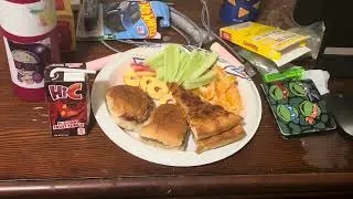 Cheeseburgers, Pizza, Peach Rings, Cucumbers, Orange Slices, and Hi-C Fruit Punch Juice
