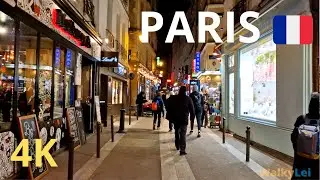 Paris, France - Walking tour in the Latin Quarter by Night -  Paris 4K