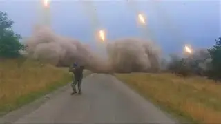 Massive Russian Artillery strike on Ukraine Army Positions near Seversk, Donetsk Province.