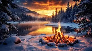 99% Will Relax Here 🔥 Peaceful Winter Campfire ❄️ Crackling Fire & Water Sounds
