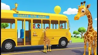 Baby Giraffe on the Big Yellow Bus | Fun and Cute Kids Nursery Rhyme Animation