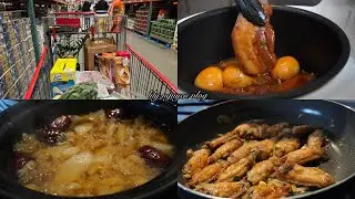 Grocery shopping, rice cooker Japanese braised pork, snow fungus soup, fish sauce chicken wings.