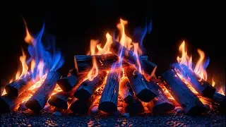 Relaxing Heat & Night Calm &ndash; 12H Blue-Orange Fire on Rustic Logs with Soft Crackling Sounds