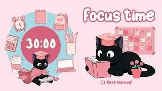 🐱 Pomodoro Cat Time Session 📖 4x30 Minutes Timer 🐾 ✏️ Perfect for Deep Study & Work Focus
