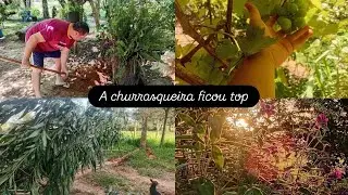 Meu esposo organizando a churrasqueira ventos fortes derrubaram eucalipto 