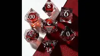 CrystalMaggie-Black Smoky Blood Red Liquid Core Resin Moon Dice Set