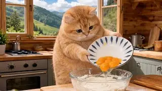 mama cat making cake, How to make cake at home learn from mama cat 
