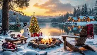 Relaxing Evening by the Forest Lake 🌿✨ | Campfire Glow, Nature Sounds & Winter Magic Vibes .