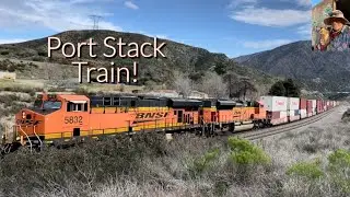 Long Beach Bound BNSF Port Stack Train. 2 Locomotive Bookends Lead & Trail! SD70ACe Helper. 4KHDR