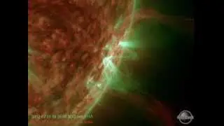 SDO - Prominence Eruption - 2012-07-31 00:00 to 12:00 - AIA 304&Aring; and 171&Aring; Composite - HD