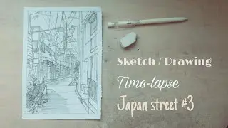 Pencil sketch / drawing time-lapse, Japan street #3