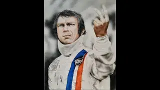 Steve McQueen from the move Lemans, airbrush painting slideshow, March 2025
