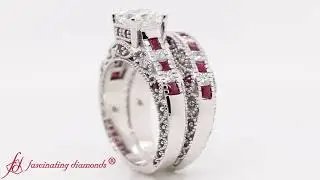 Cathedral Vintage Style Princess Cut Lab Diamond Wedding Set With Ruby In White Gold