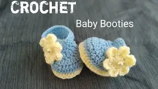 Crochet baby Booties/Shoes (6 to 9 months). Easy crochet tutorial with subtitles.