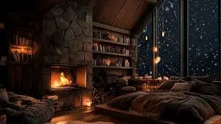 (No Ads) Fireplace Glow with Cold Winter Wind | Minimal Cozy Night Ambience